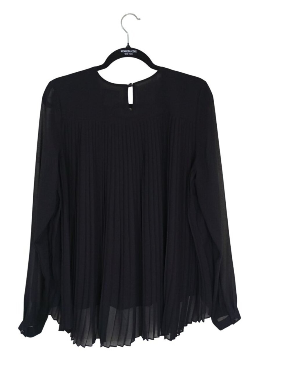 Carmen Marc Valvo Black Beaded Neckline Blouse Pleated Back Hem Womens Large - Picture 6 of 8